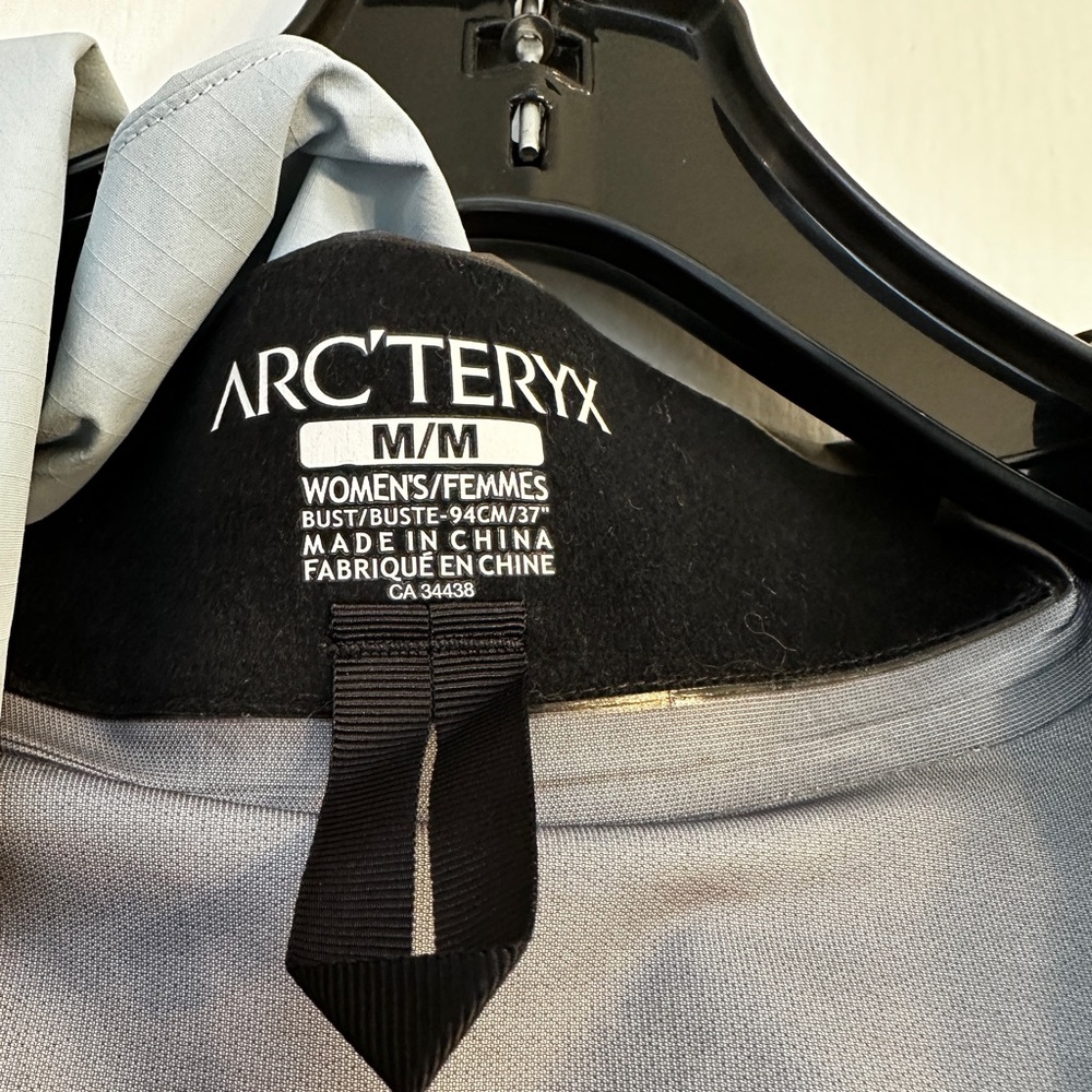 Arc’teryx Women’s rain jacket. Goretex waterproof but breathable.